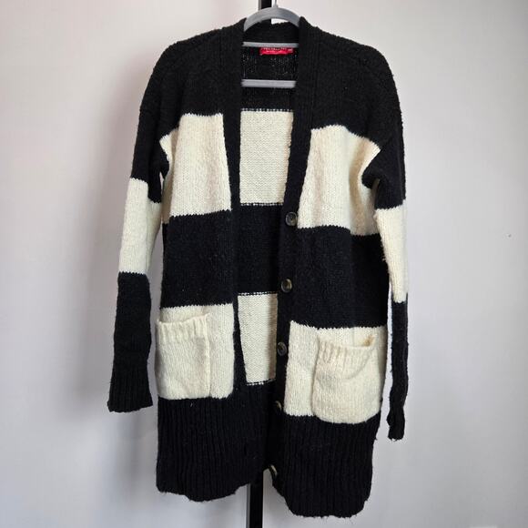 N:Philanthropy Long Cardigan Sweater Mohair Wool Black White Stripe XS Small - Picture 1 of 8